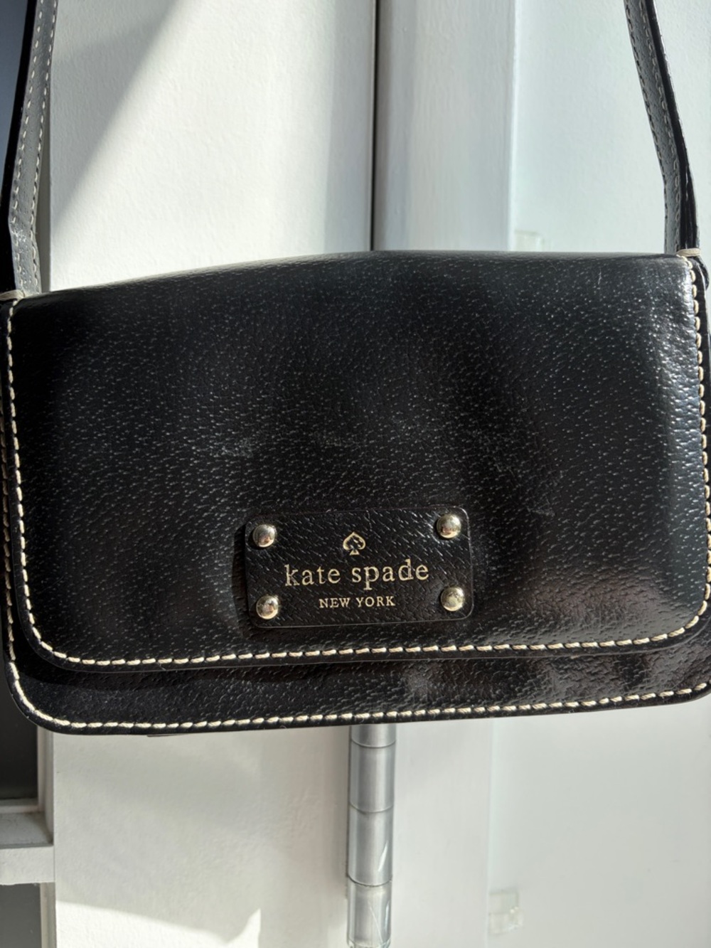 kate spade Black Leather Crossbody with Contrast Stitching